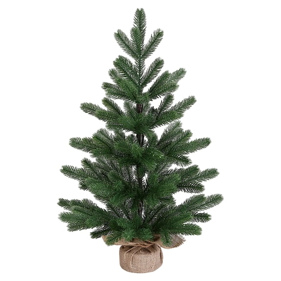 Artificial Christmas Tree 2ft Small Tabletop Tree with 25 Warm White LED Lights & 12 Red Berry Picks, Pre-Lit Mini Xmas Tree Decor for Home Desk Holiday Party Decoration