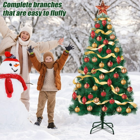 Artificial Christmas Tree 4/5/6/7/8FT , Imitation Pine Needle Christmas Tree, Simulated Pine Needle Xmas Tree, Winter Party Decoration with Detachable Metal Base