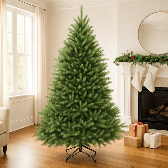 Artificial Christmas Tree, 4.5ft/6ft/7.5ft/9ft Premium Unlit Hinged Design, Dense Realistic Holiday Decor w/Easy Assembly, Base