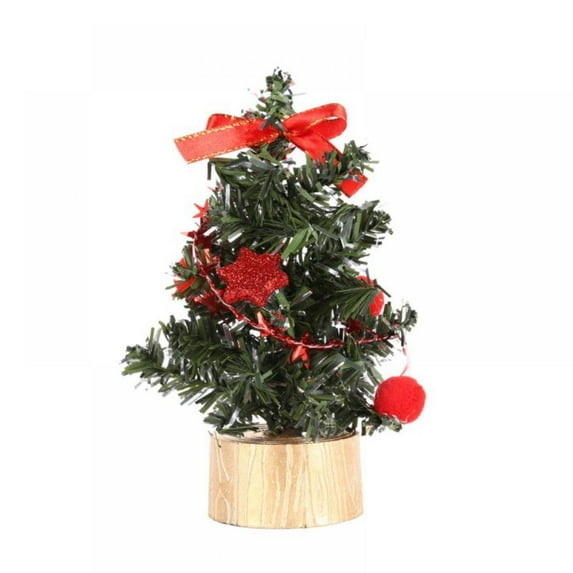 Artificial Christmas Tree 5.91" Mini Christmas Tree Tabletop Decorations with Ornaments and Woven Basket Base Great for Party Home Table Centerpieces Decoration