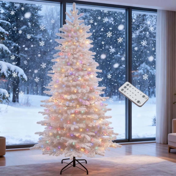 Artificial Christmas Tree, 7.5ft Snow Flocked Artificial Christmas Tree, Green Christmas Tree,Plastic Small Christmas Tree, Household Supplies & Décor Christmas Trees