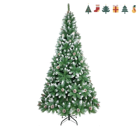 Artificial Christmas Tree 7 FT, 1200 Branches PVC Flocked Christmas Tree with Pine Cones, Hinged Xmas tree for Christmas Decoration, Green