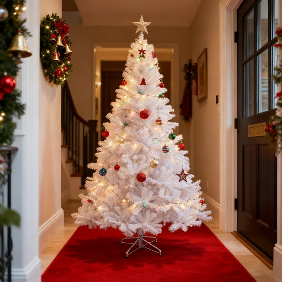 Artificial Christmas Tree 7ft Unlit Spruce Full Tree with 1000 Branch Tips Hinged Easy Setup Realistic Look Stable Stand Holiday Decor for Home Living Room Office Party