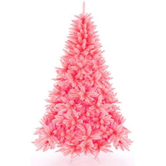 Artificial Christmas Tree Classic Xmas Pine Tree with Solid Metal Stand 5/6/7 FT Unlit Pink