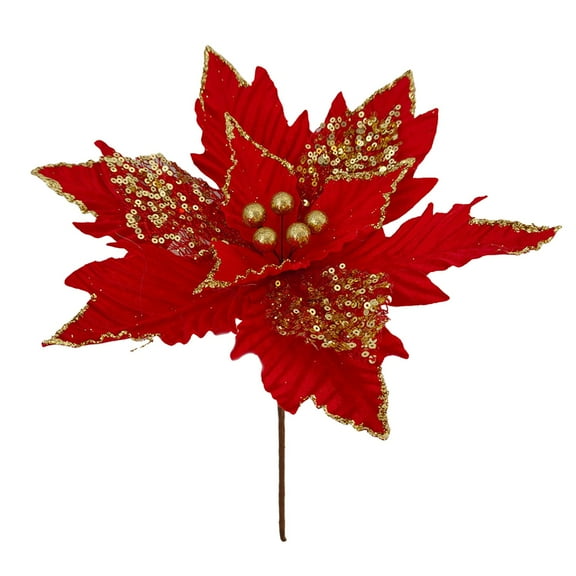 Artificial Christmas Tree Flowers with Stems, 11in Poinsettia Decoration Flower, for Wreath Garland New Year Holiday Wedding Home Party, Red