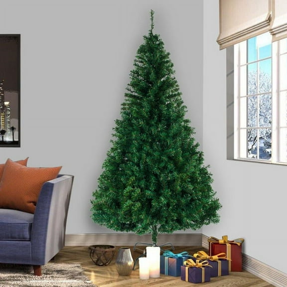 Artificial Christmas Tree Full Natural Spruce PVC Fir Tree 7.5ft Foldable Metal Stand Unlit Green