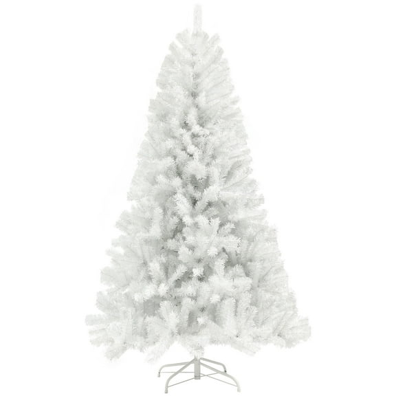 Artificial Christmas Tree, HOMCOM 7.5ft Tall Artificial Christmas Tree, Unlit Xmas Tree with 1346 Branch Tips, Auto Open, Steel Base, Holiday Décor for Home Office, White, White Christmas Tree