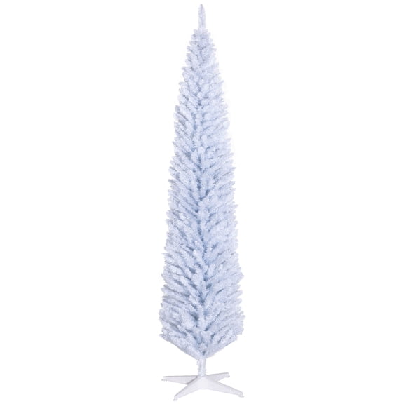 Artificial Christmas Tree, HOMCOM 8' Artificial Pencil Christmas Tree, Slim Xmas Tree with 618 Realistic Branch Tips and Plastic Stand, White, White Christmas Tree,Plastic Small Christmas Tree
