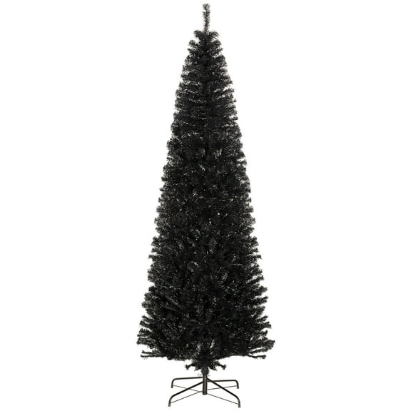 Artificial Christmas Tree, HOMCOM 8ft Pencil Christmas Tree, Unlit Artificial Christmas Tree Slim Douglas Fir Xmas Tree with Realistic Branches, Halloween Tree with 1168 Tips, Black, Christmas Tree
