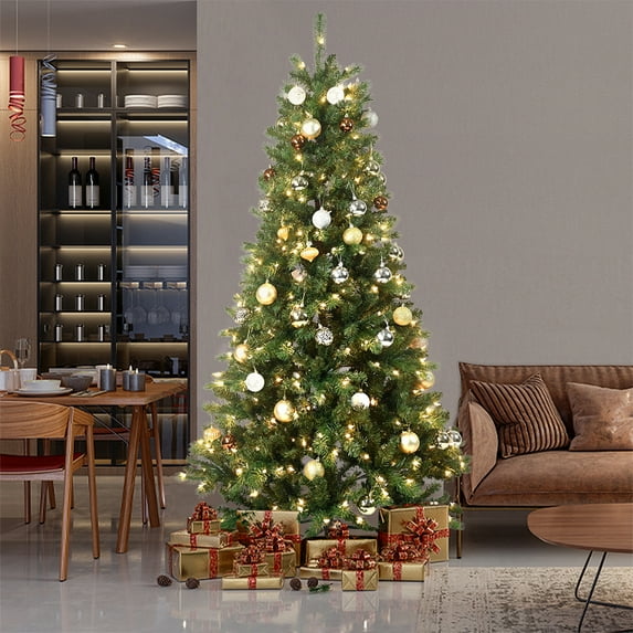 Artificial Christmas Tree with LED Lights,Multipurpose Xmas Tree with PVC Branches,Pre-Lit Xmas Tree Holiday Decoration for Indoor Home Office,Ideal Christmas Decoration