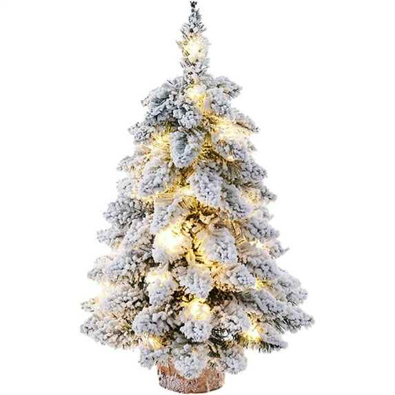 Artificial Christmas Tree with LED Lights Snow Flocked Realistic Pine Branches Holiday Decoration for Home Office Indoor Outdoor Festive Display 17.7inch Height