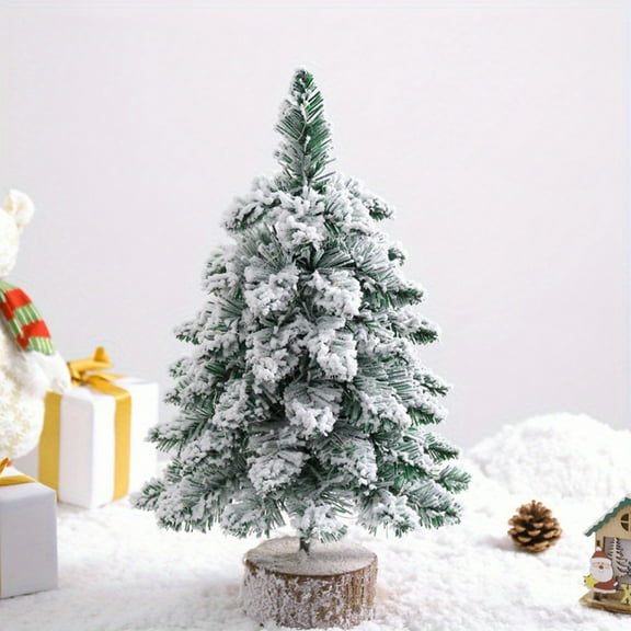 Taicans Artificial Christmas Tree Mini Snow Flocked Green Tabletop Xmas Tree 18in with Wooden Base for Home Decor,Small Christmas Tree for Desk,Holiday Decorations