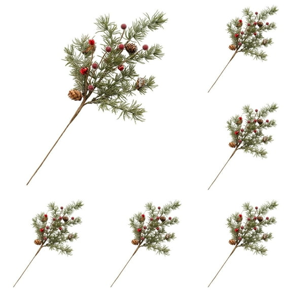 Artificial Christmas Tree Picks 24 Inch Pine Branches Stems with Pinecones and Red Holly Berries for Xmas Party Flower Arrangements Holiday Home Garden Decor Greenery Sprays