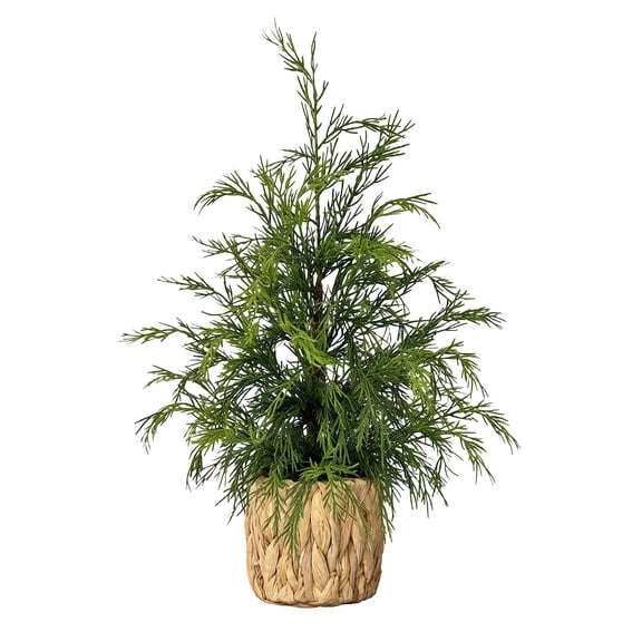 Artificial Christmas Tree Potted Cypress Tabletop Holiday Decor with Woven Pot for Indoor Christmas Display
