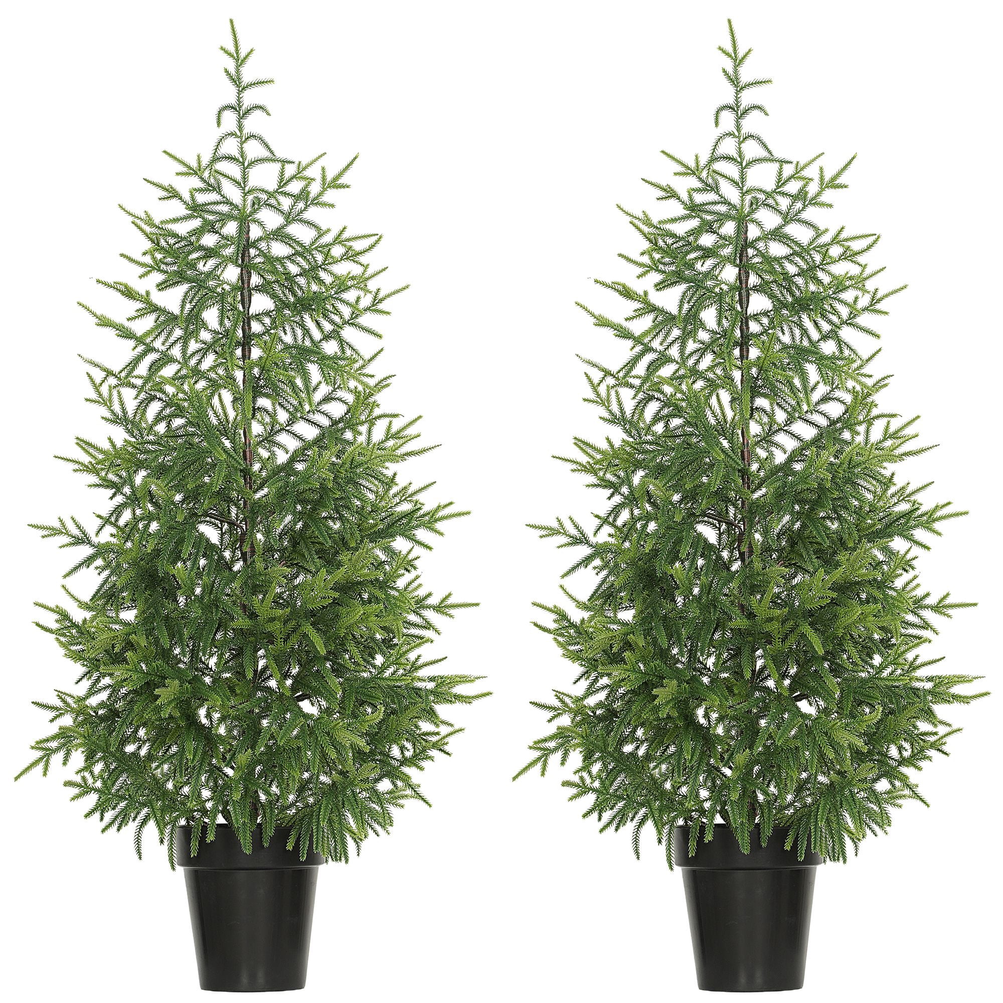 Artificial Christmas Tree Set of 2, 4 ft Norfolk Pine with 133 Molded Tips and Pot Base, Easy Assembly for Indoor and Covered Outdoor Spaces