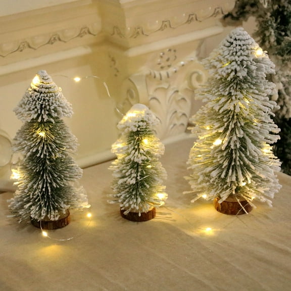 Artificial Christmas Tree Snow Flocked Pencil Pine Tree Figurine LED Light-up Cedar Ornaments Holiday Tabletop Decor for Home Party Decor