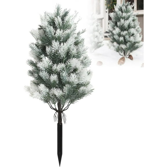 Artificial Christmas Tree Stakes with Pine Branches, 21.6 inch Height, Set of 2, Indoor Outdoor Holiday Decor (# A)