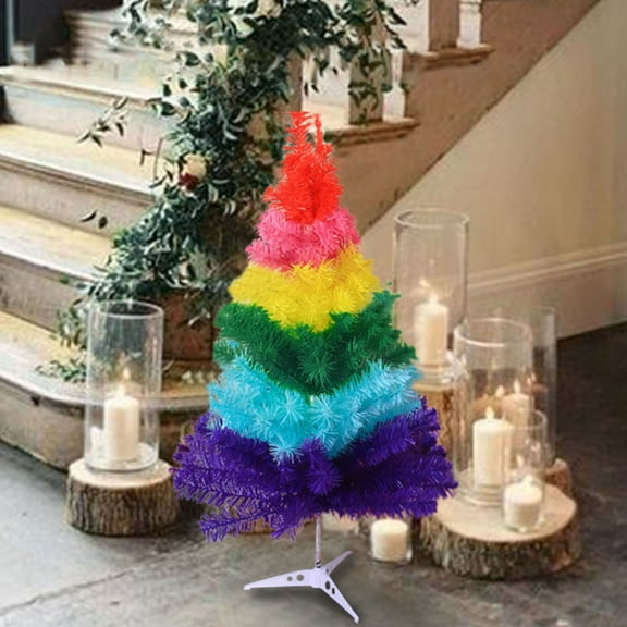 Artificial Christmas Tree,Table Top Christmas Tree Colorful Rainbow Christmas Tree, Full Fir Hinged Xmas Tree with Branch Tips,Premium Stand, Perfect for Indoor Outdoor Holiday Seasonal Decoration