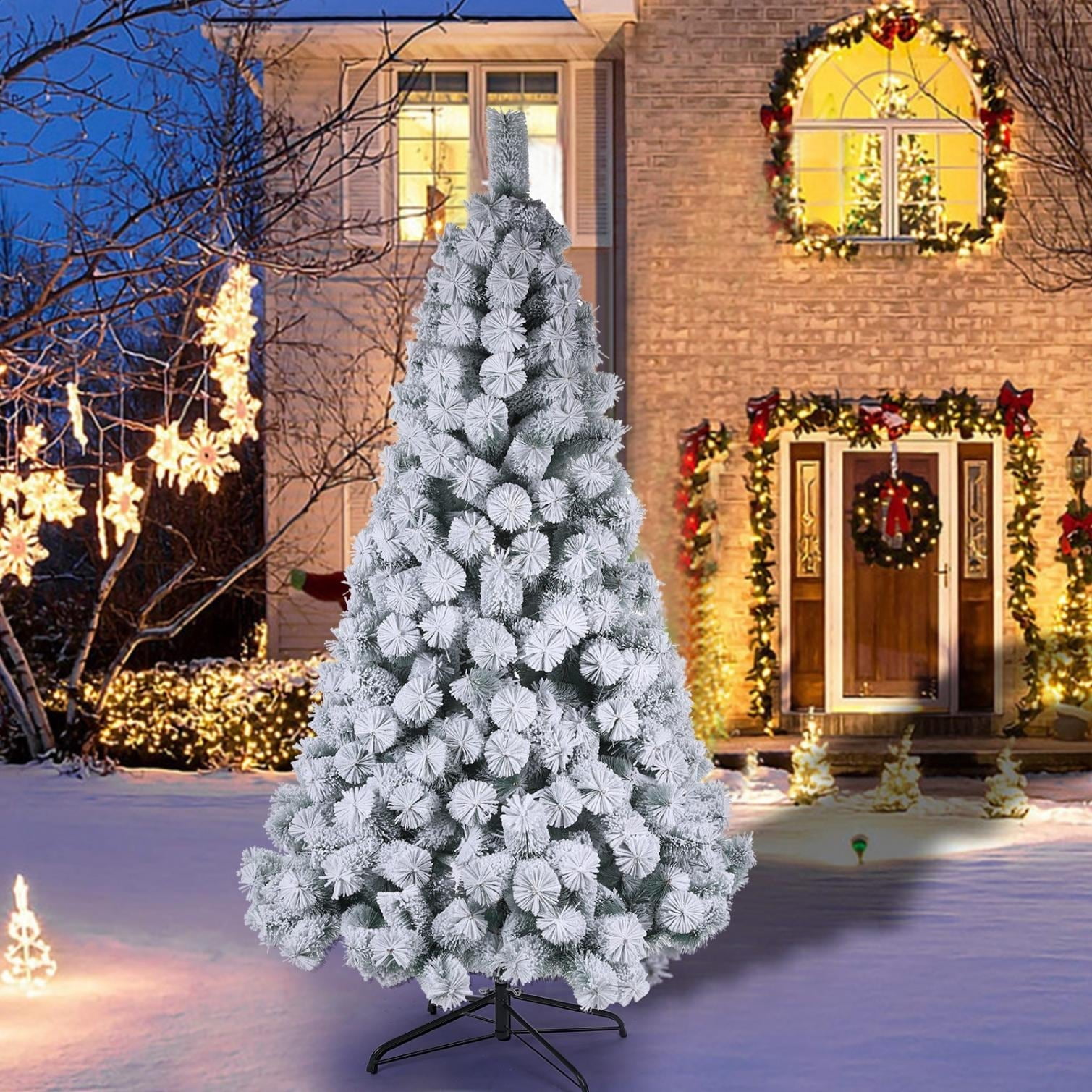 Artificial Christmas Tree White Snow Covered Xmas Decorations Decor