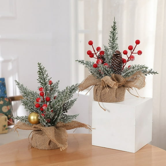 Artificial Christmas Tree for Desktop, Small Tree for Christmas Decor, Christmas Tree Ornaments, Version B