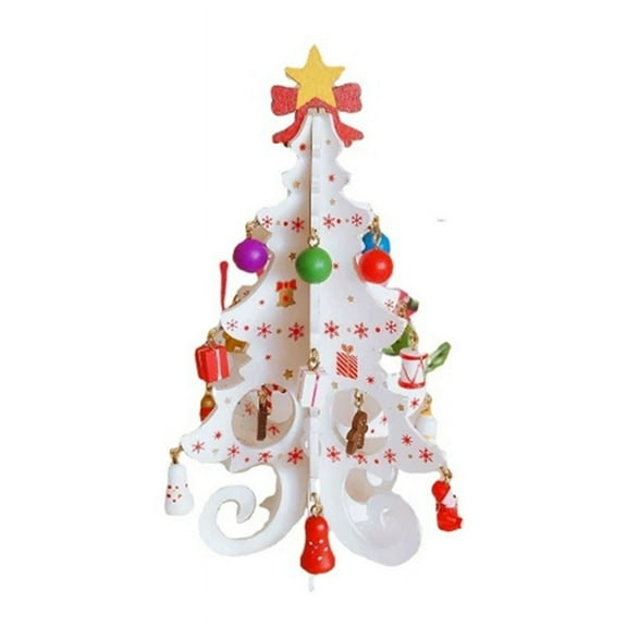 Artificial Christmas Trees Wooden Christmas Tree,7.4inch Christmas Gift,Six-piece Tree With Small Pendants Set,3D Xmas Theme Easy Assembly Christmas Ornaments,Gifts And Decorations