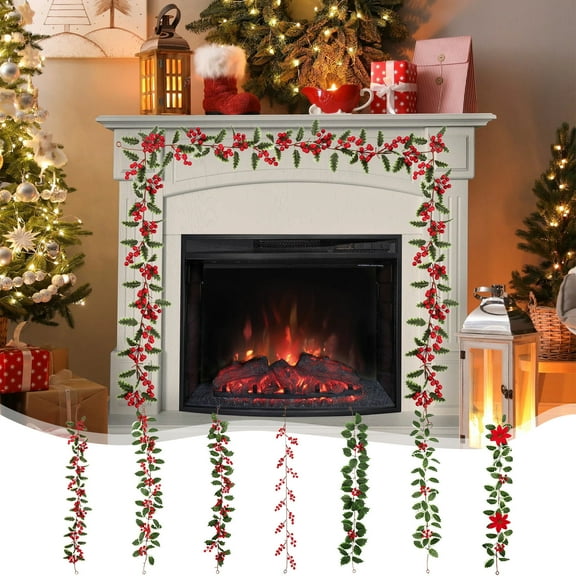 Artificial Christmas Vines With Red Berries And Suitable For Party Decorations Such As Doors And Windows And Fireplaces.