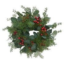Artificial Christmas Wreath 11. Inch Small Winter Wreath with Red Berries Holly Pine Cones Eucalyptus Leaves for Front Door Wall Window Xmas Holiday Fireplace Porch Decorations All Season