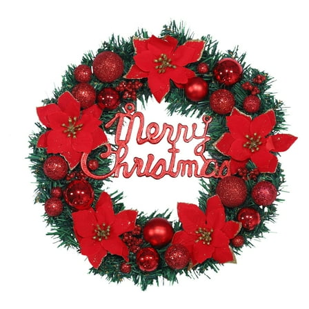 Artificial Christmas Wreath with Flowers and Balls, Pre-Decorated Xmas Wreath for Front Door, Wall, and Holiday Party, Indoor Outdoor Winter Decoration