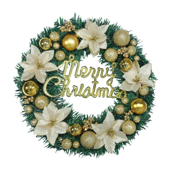Artificial Christmas Wreath with Flowers and Balls, Pre-Decorated Xmas Wreath for Front Door, Wall, and Holiday Party, Indoor Outdoor Winter Decoration