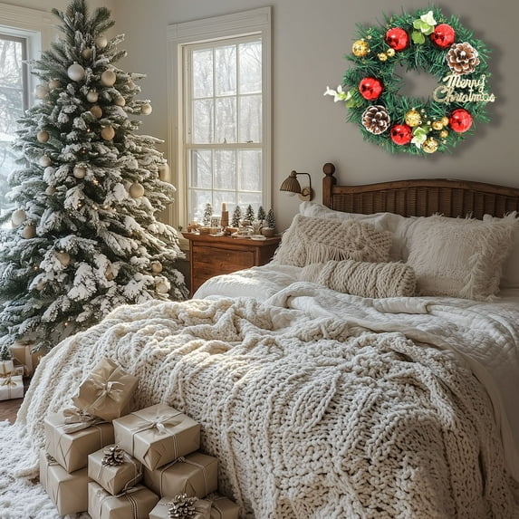 Artificial Christmas Wreath For Front Door Pine Needles Christmas Decoration For Winter Outdoor Wall Home Holiday Xmas Decor