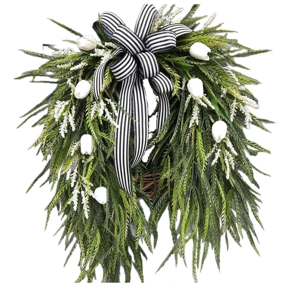 Artificial Christmas Wreath for Front Door Decoration, Greenery Wreath with Roses for Home Farmhouse Indoor Wall Window, Year Round Festive Winter Spring Summer Floral Decor