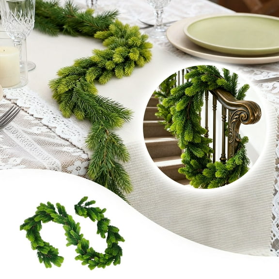 Artificial Christmas Wreath and Garland Set for Front Door Indoor Outdoor Decor, Xmas Greenery with Lifelike Pine for Holiday Wedding Party Staircase and Wall Decoration
