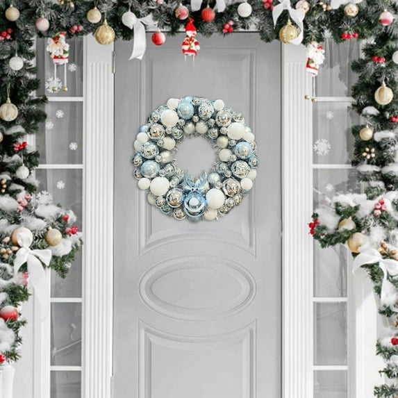 Artificial Christmas Wreath with Glitter Balls - Elegant Festive Ball Wreath for Front Door Decor, Shatterproof Holiday Greenery Hanging Decoration for Indoor Outdoor Window Wall Home Celebration