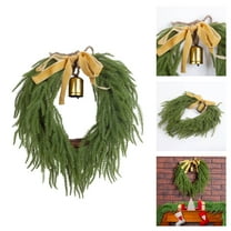Artificial Christmas Wreath - Realistic Pine & Cedar Wreath with Velvet Ribbon and Rustic Bells, Holiday Garland for Front Door, Indoor Outdoor Home & Porch Decor