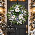 thumbnail image 1 of Artificial Christmas Wreath, White Flowers, Frosted Pine, Purple Berries, Greenery, 24 Inch, 1 of 9