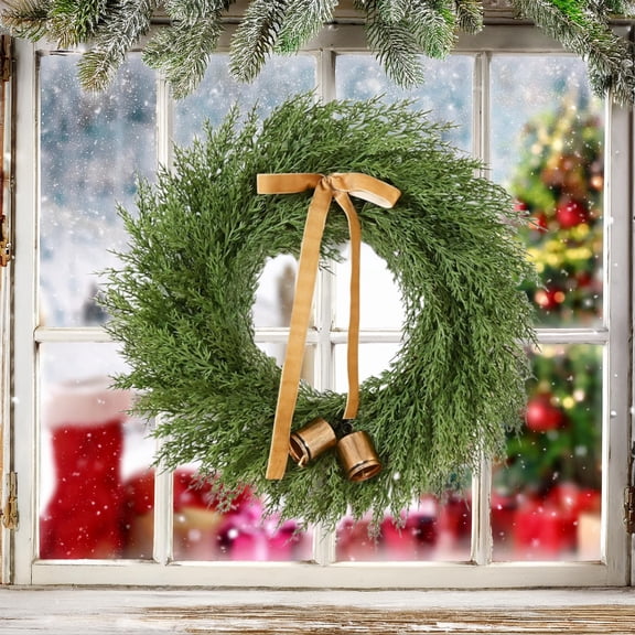 Artificial Christmas Wreaths,23.62Inch 3D Christmas Norfolk Realistic Artificial Green Leaves  Wreath For Front Door,Wall, Window