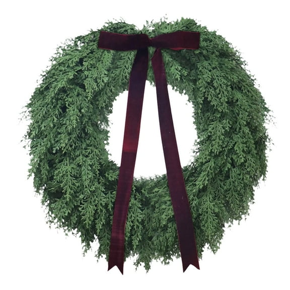 Artificial Christmas Wreaths for Front Door, 20" Norfolk Pine & Cedar Greenery Wreath with Deep Red Bows, Real Touch Holiday Wreaths for Indoor Outdoor Christmas Decorations, Seasonal Decor,1PCS