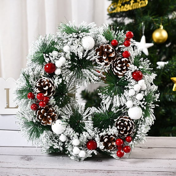 Artificial Christmas Wreaths for Front Door,Rattan Wreaths for Christmas Decoration,Golden Bells Berry Pine Wreath Hanging Wall Decor Christmas Festive Wreath Decoration(12.6in)