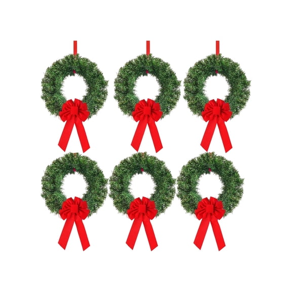 Artificial Christmas Wreaths Set of 6 with Decorative Bows for Indoor Outdoor Holiday Door Wall Window Decor