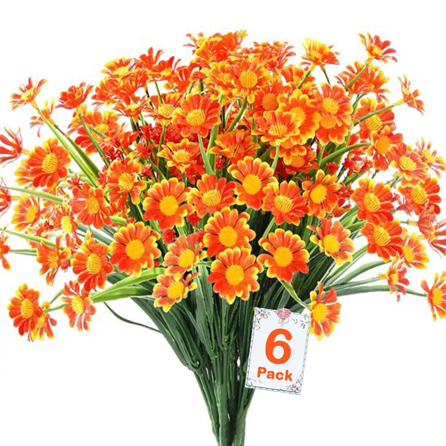 Artificial Chrysanthemum, Artiflr 6 Bundles Orange Red Fake Faux Daisies  Spring Flowers Wedding Home Decoration