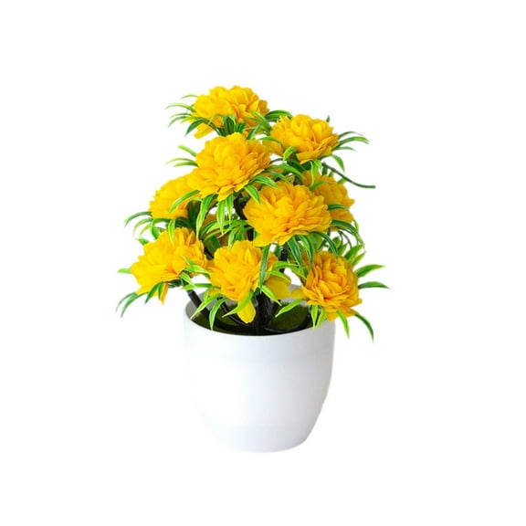 Artificial Chrysanthemum Bonsai Tree with Pot, Silk Flower Fake Plant for Home and Office Desk Decor, Tabletop Indoor Greenery for Desktop, Table, and Shelf Decoration