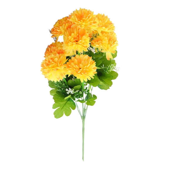 Artificial Chrysanthemum Bouquet | 10 Flower Heads with Green Leaves | Pink Yellow Red Purple Colors | 17.32 Inch Silk Flowers for Wedding Party Home Decor