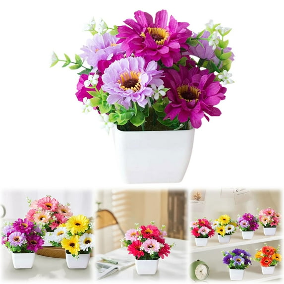 ‌Artificial Chrysanthemum Flower Gypsophila Pot Bonsai Decor Lifelike Flowers In Planter Realistic Home & Decor Perfect For Garden Wedding