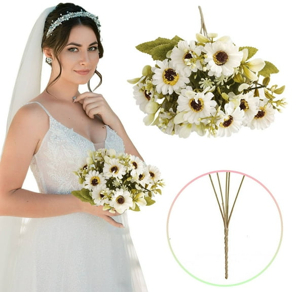 Artificial Chrysanthemum Verdsylv 1 Stem Artificial Chrysanthemum Flower with 10 Heads - Autumn Color Daisy Bouquet for Home Table Wedding Party Fall Decoration, Autumn Floral Decor, White