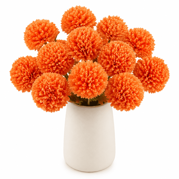 Artificial Chrysanthemums Fall Flowers Silk Orange Marigolds Flowers Fake Mums Flower for Autumn Dia de Los Muertos Diwali Day of The Dead Home Decor