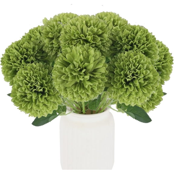 Artificial Chrysanthemums Flowers Ball Flowers, Fake Mums Flowers Green Silk Flowers for Home Decor Indoor Floral Arrangement St Patricks Day Table Centerpiece (, Green)