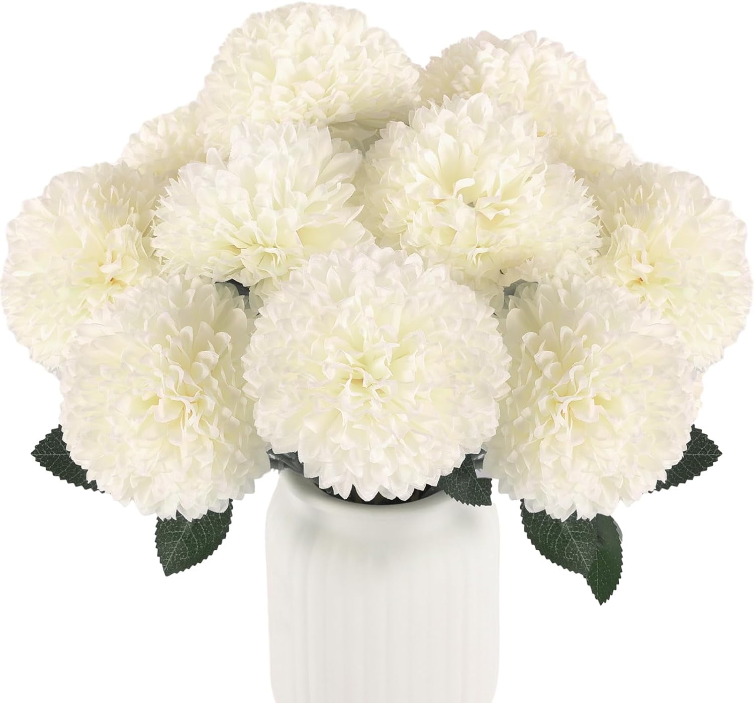 Artificial Chrysanthemums Flowers Ball Flowers White Flowers Bulk, Fake Mums Flowers Silk Plants for Home Decor Indoor Floral Arrangement Table Centerpiece (, White)