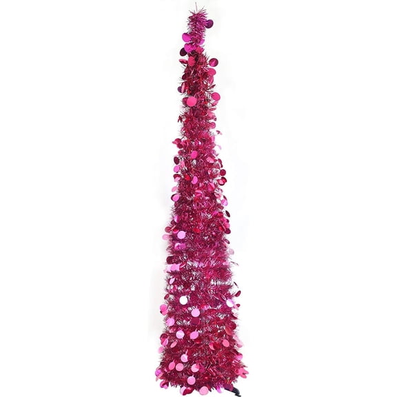 Artificial Collapsible Tinsel Christmas Trees, Wedding Home Party Decorative Tree, Glittering Sparking Xmas Decoration Tree Sequin Bling Pop Up Xmas Tree w/Stand