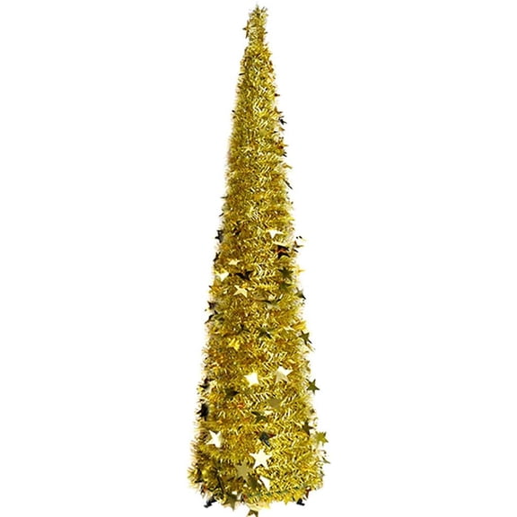 Artificial Collapsible Tinsel Christmas Trees, Wedding Home Party Decorative Tree, Glittering Sparking Xmas Decoration Tree Sequin Bling Pop Up Xmas Tree w/Stand