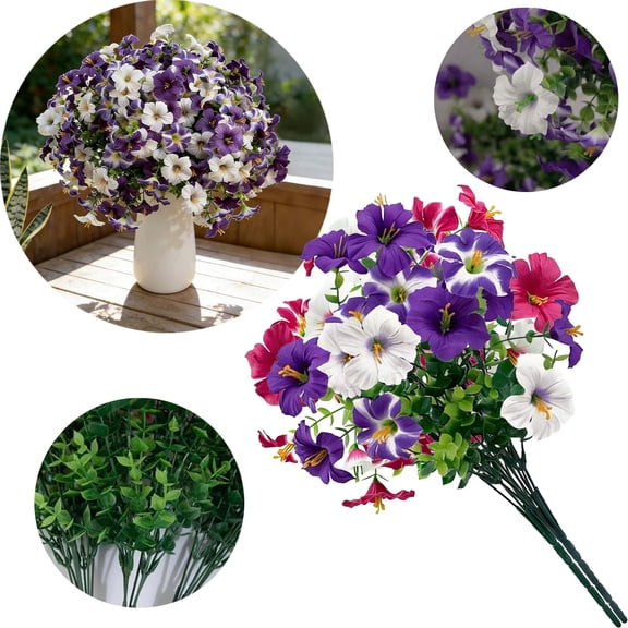 Artificial Colorful Flowers Plants,Fake Silk Flowers Eucalyptus Plants For Wedding Home Porch Patio Yard Garden Window Box Spring Decoration,UV Resistant Faux Plants Spring Flowers,1PC,Purple,15"